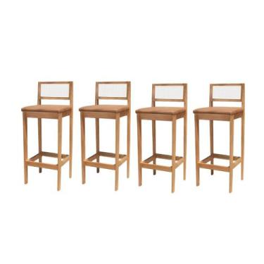 Imagem de Kit 4 Banqueta Alta de Madeira com Assento Estofado material sintético