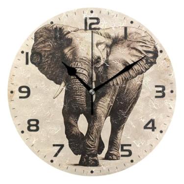 Imagem de Qilmy Elefante africano moderno pequeno relógio de parede 25 cm, operado por bateria, silencioso sem tique-taque, relógio analógico decorativo para casa, escritório, escola, quarto, banheiro e cozinha