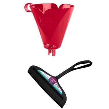Imagem de Conjunto de 1 Rodo Plástico Multiuso Preto com Raspador 18cm + 1 Suporte de Filtro de Café Tam. 103 Vermelho