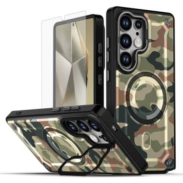 Imagem de Asuwish Capa para celular Samsung Galaxy S24 Ultra 5G magnética com protetor de tela de vidro temperado e suporte rígido de carregamento sem fio pintado S24Ultra 24S S 24 24Ultra feminino masculino