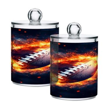 Imagem de Qilmy Qtip Suporte de boticário de 400 ml, frasco de plástico transparente de futebol americano com tampa, dispensador de recipiente de banheiro para bola de algodão, cotonete, fio dental, pacote com