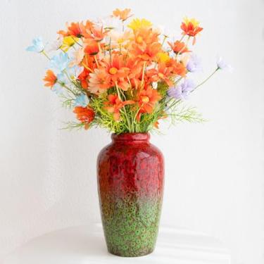 Imagem de YINUOWEI Vaso de flores de cerâmica exclusivo, decoração moderna para sala de estar, mesas, prateleiras e entradas, vaso vermelho verde de 28 cm de altura, presente para inauguração de casa, casamento