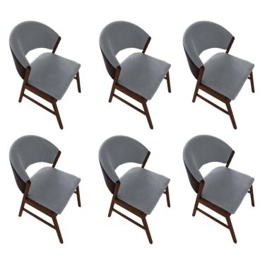 Imagem de Kit 6 Cadeiras De Jantar Madeira Maciça Débora Em Facto Ocre Cinza Linho Mel