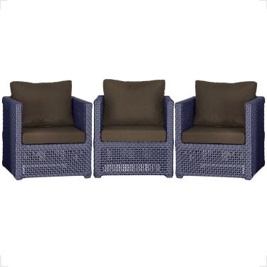 Imagem de 3 Poltronas Madri Alumínio Corda Náutica Estofado 9 Trama Azul