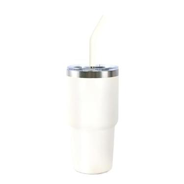Imagem de Garrafa Térmica Inoxidável Portátil 1.2L Anti-Vazamento com Tampa e Canudo, Ideal para Viagens(Creme-600ml)