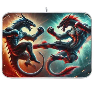 Imagem de Tapetes de secagem rápida, almofada de pratos absorvente Dragon Fight, escorredor de pratos de microfibra, tapete de bancada de cozinha, 40 x 45 cm