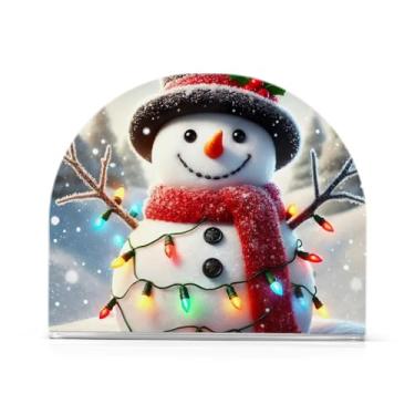Imagem de Porta-guardanapos de boneco de neve fofo e doce, suporte de guardanapo acrílico para mesas, suporte de guardanapo vertical para jantar cozinha restaurante decoração de casa acessórios de bar