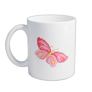 Imagem de Caneca Xícara de Café Porcelana 300ml Com Desenho Borboleta Em Estilo Pixel