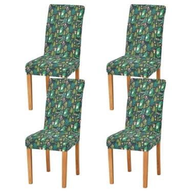Imagem de Conjunto de 2 capas de cadeira de mesa de jantar verdes de jardim gnomos removíveis laváveis para casa, hotel, banquete