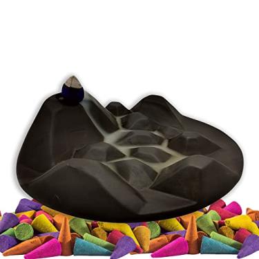 Imagem de Inscents Valley Suporte de incenso de cerâmica com design de refluxo, ornamento para decoração de casa, decoração de aromaterapia para spa, escritório, quarto e ioga, + 50 peças de cones de incenso