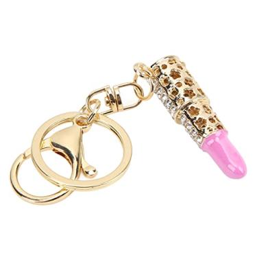 Imagem de KIMISS Elegante Pingente de Chaveiro Mini Batom Pedra R - Decoração Exclusiva de Carro e Bolsa para a Moda - Presente Estiloso para Aniversários e Datas Comemorativas (Rosa claro)
