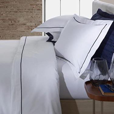 Imagem de Jogo Cama Solteiro Kacyumara 200 Fios 03 Peças Festonê Branco com Marinho