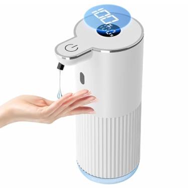 Imagem de Dispensador automático de sabonete líquido, mãos livres de toque, branco nítido - Recarregável USB-C com visor LED (bateria incluída), 7000 usos, 6 configurações de dispensação, para cozinha, banheiro