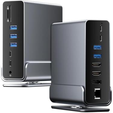 Imagem de Docking Station 16 em 1, com 1000Mbps Ethernet, 100W PD, 2 USB 3.2, 3 USB A, Leitor de Cartões SD/TF, HDMI Dual 4K 60Hz,3,5mm Audio, USB 3.2 Gen 2-C, USB 3.2 Gen 1-C, Compatíveis com Windows