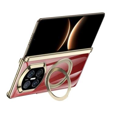 Imagem de HAOMRIYL Capa transparente para Huawei Mate X7, capa traseira de telefone galvanizada, suporte de anel ajustável, dobradiça de suporte, capa de proteção à prova de choque, dourada, Mate X7