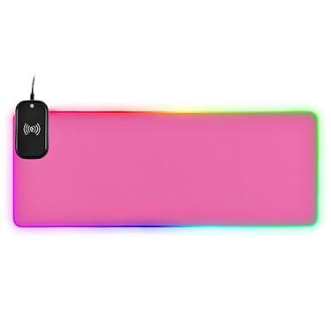 Imagem de Mouse pad para jogos RGB de carregamento sem fio rosa choque 15 W, tapete de mouse LED 35,4 x 15,7 polegadas, 14 modos de luz extra grande Mousepad base de borracha antiderrapante tapete de teclado de computador para jogos, PC, laptop, mesa