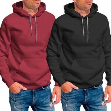 Imagem de Kit 2 Blusa Moletom Canguru com Capuz Liso Sem Estampa Unissex Feminino Masculino Juvenil Blusas-Unissex