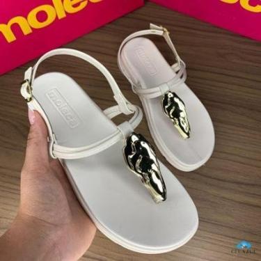 Imagem de Sandália Moleca Feminina Rasteira Detalhe Dourado Estiloso-Feminino
