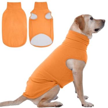 Imagem de IECOii Suéter de cachorro XXL – Colete de lã elástica com gola rolê, laranja, 2GG, pulôver quente de inverno para cães grandes Pitbulls, suéter de lã de cachorro de gola rolê, moletom aconchegante