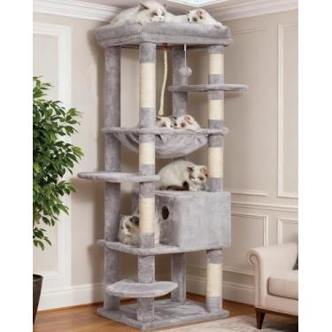 Imagem de Heybly Árvore para gatos grandes, 9 kg, resistente, 152 cm, 2GG, torre para gatos internos, condomínio de móveis de vários níveis com grande poleiro de pelúcia acolchoado, cesta aconchegante, cinza