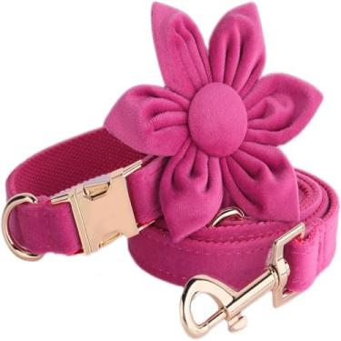 Imagem de Conjunto de Coleira e Guia para Cachorro Verão com Flor Detachável Veludo Macio Confortável Ajustável Fivela Metal Cães