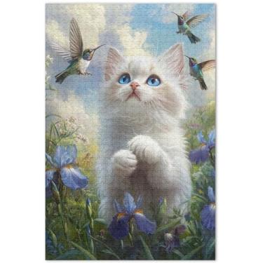 Imagem de Cute Ragdoll Cat Beija-flores 1000 peças quebra-cabeça para adultos cenário arte floral quebra-cabeças exclusivos para adultos jogo quebra-cabeça, presentes, 75 x 40 centímetros