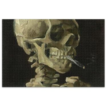 Imagem de Quebra-cabeça de cigarro de esqueleto de caveira Van Gogh 1000 peças para adultos, pintura de belas artes, quebra-cabeças exclusivos, amigos e familiares, presentes de jogos