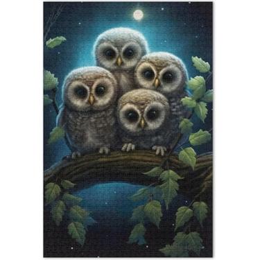 Imagem de Quebra-cabeça de 1000 peças com corujas fofas para adultos, arte de brinquedo, pintura familiar, quebra-cabeças de elefante branco, presentes de festa