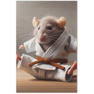 Imagem de Quebra-cabeça de rato karatê rato fofo adulto 1000 peças, pintura de belas artes, quebra-cabeça de paisagem, elefante branco, 75 x 40 cm