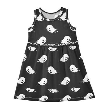Imagem de Lindo vestido de sol galês corgi desenho de cachorro meninas 2-8 anos vestidos casuais para meninas vestidos infantis com estampa divertida, Fantasma de Halloween, preto e branco, 4 Anos