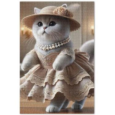 Imagem de Quebra-cabeça gato princesa gatinho fofo adulto 500 peças decoração de casa arte quebra-cabeças exclusivos para adultos amigos família jogos presentes, 51 x 35 centímetros