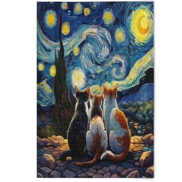 Imagem de Cute Cats Starry Night Art Jigsaw Puzzles 1000 Pieces for Adults Scenery Animal Artwork Men Gifts Creative Fun Silly, 1000 Pieces, 29.5" x 19.7"