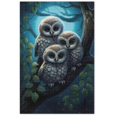 Imagem de Quebra-cabeça com estampa de pássaros de corujas fofas 500 peças para adultos elefante branco paisagem quebra-cabeça arte pintura de paisagem, 51 x 35 centímetros