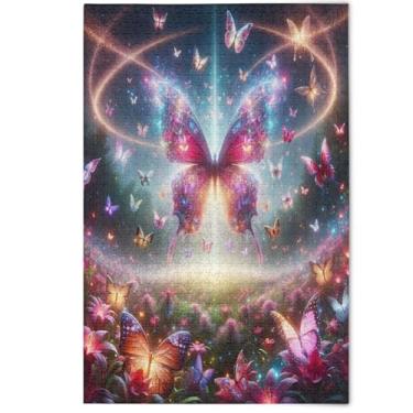 Imagem de Quebra-cabeça de borboleta colorida brilhante 500 peças para adultos, presentes de elefantes brancos para a família, divertidos quebra-cabeças para a família, arte floral animal, 500 peças, 52 x 37,8