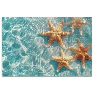 Imagem de Quebra-cabeça azul claro estrela do mar água do mar 500 peças adultos engraçado quebra-cabeça duro arte brinquedo pintura