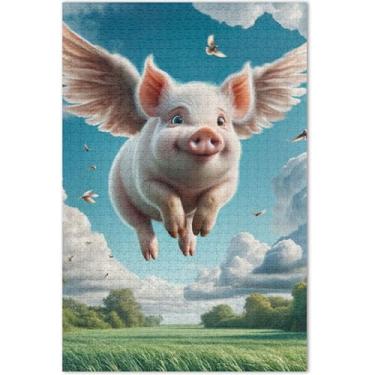 Imagem de Quebra-cabeça com estampa de porco voador, 1000 peças, presentes de elefante branco, engraçados, divertidos para adultos, brinquedo de arte