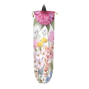 Imagem de Cheio de porta-sacolas de compras de flores em aquarela, bolsa organizadora de parede, dispensador de sacola de compras para sacolas plásticas