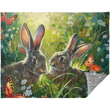 Imagem de Cobertores macios de pintura de coelho para sofá essenciais para sofá cobertores de sofá para mulheres e homens 177,8 cm x 139,7 cm cobertor floral sherpa