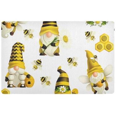 Imagem de TSENQUE Capacho personalizado de abelhas gnomo flor anão engraçado tapete de porta externo antiderrapante tapete de entrada interior impermeável tapete de varanda 81,3 cm x 50,8 cm