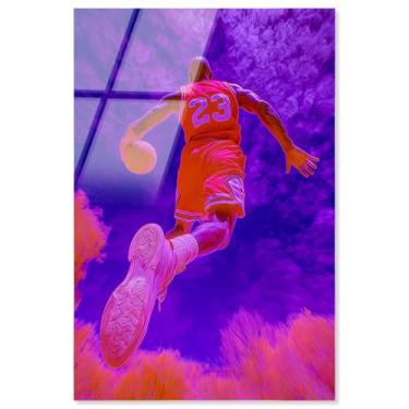 Imagem de Arte de parede neon Bold Heavenly Basketball Acrylic Print da Art Remedy, pronto para pendurar, 40 x 61 cm