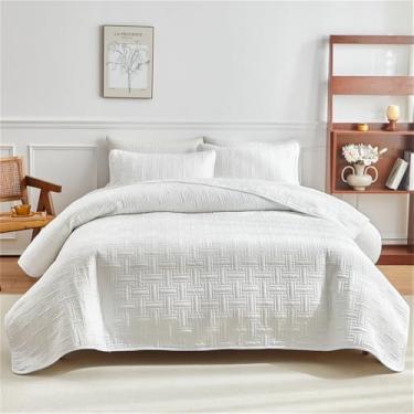 Imagem de Conjunto de cama acolchoada em algodão, colcha de casal, edredom para ar condicionado, lençol de cor sólida, branco, 3 peças, 230 x 230 cm
