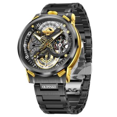 Imagem de OLEVS Relógio masculino esqueleto automático mecânico luxuoso relógio de pulso à prova d'água luminoso tungstênio, 3278: dourado e preto