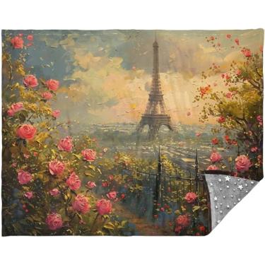 Imagem de Cobertores macios da Torre Eiffel de cena parisiense para sofá 177,8 cm x 139,7 cm Cobertores grossos para quarto de inverno decorativo cobertor duplo personalizado