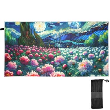 Imagem de TSENQUE Flores de peônia noite estrelada toalhas de praia grandes toalha de praia à prova de areia toalha de praia fofa secagem rápida viagem verão essenciais para mulheres 180 x 79 centímetros