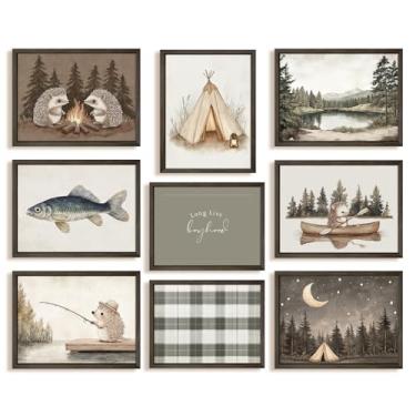 Imagem de Arte de parede vintage para berçário, impressão em tela de animais da floresta, decoração de parede para quarto de bebê, menino, pesca, caça, ouriço, retrô, rústico, imagens de berçário, arte para