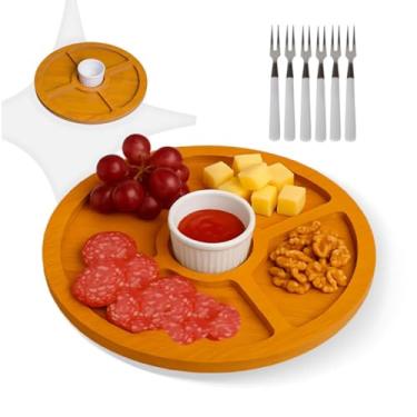 Imagem de Petisqueira Redonda Para Frios Queijo Com Molheira Ramekin e Garfinho Inox Cabo Madeira para Petisco(Kit Completo 29x1,3cm) visite nossa loja Leo Top Store