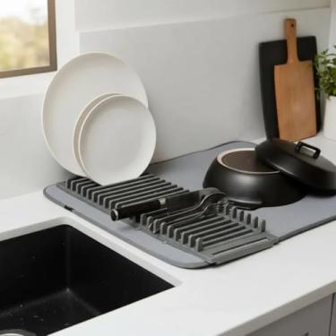 Imagem de Escorredor de Louças Top Dry Secagem Rápida Tapete Microfibra Cinza Prático, Funcional, Dobrável