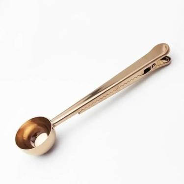Imagem de 1 peça 2 em 1 clipe de vedação de colher de café de aço inoxidável prata acessórios de cozinha receptor de café expresso decoração cafeteira (ouro rosa)