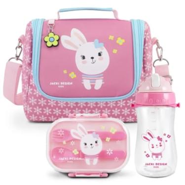 Imagem de Kit Lanche Escolar Infantil Jacki Design Coleção Pimpolhos - Lancheira Térmica 6,9L, Pote 2 Andares com Talheres e Garrafa 460ml - Livre de BPA (Rosa)