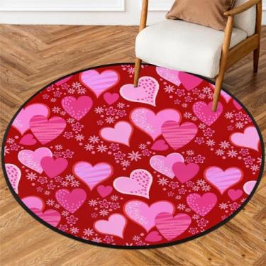 Imagem de Tapete redondo pequeno de 1,8 m para dia dos namorados, tapete circular antiderrapante, lavável, tapete circular para quarto, sala de estar, berçário, cozinha, banheiro, entrada, decoração de casa